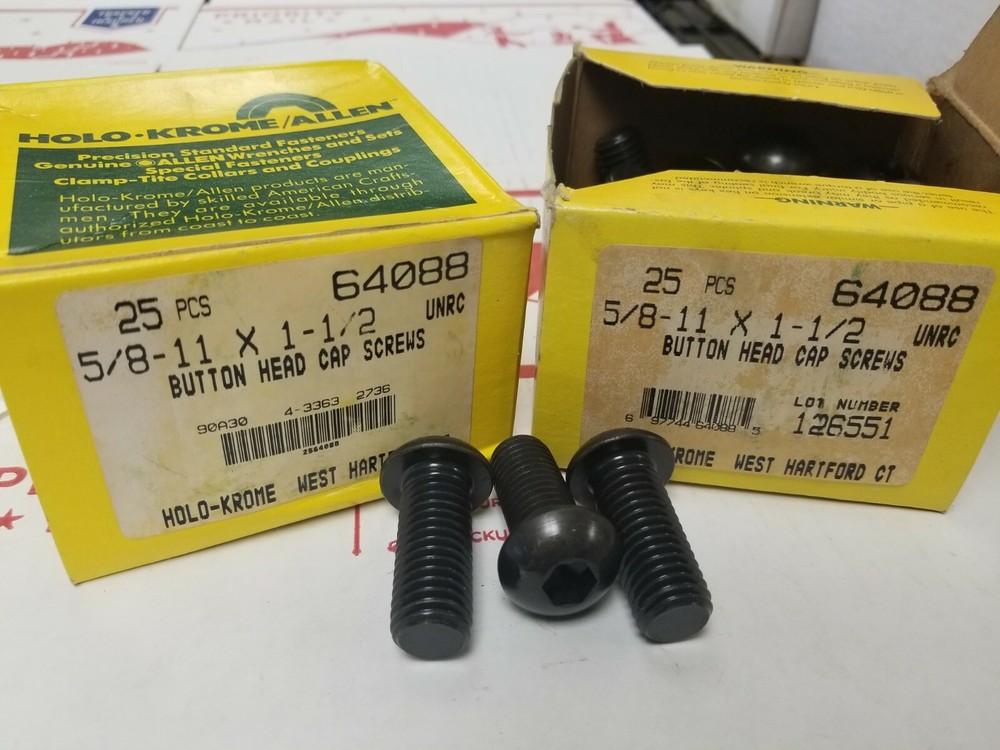 Holo Krome #64088 Button Head Cap Screws 5/8-11 x 1-1/2″ 25pcs BNIB