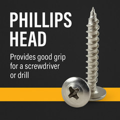 #8 x 1″ Stainless Phillips Modified Truss Head Wood Screws, 50 Qty (BCP1211)