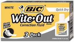 BIC Wite-Out Quick Dry Correction Fluid, 20 mL, 3 Count (Pack of 1), White