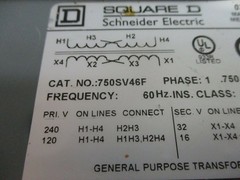 Square D 3R Transformer 750SV46F 0.750kVA Pri: 120/240V Sec: 16/32V 1Ph 60Hz