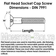 M4 Flat Head Socket Cap Screws, 12.9 Steel w/ Black Oxide DIN 7991, 0.70 Coarse