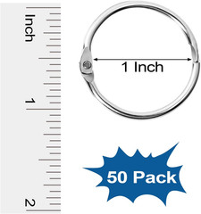 50 Pack Binder Rings 1 Inch, Loose Leaf Binder Rings for Index Cards, Metal Stee