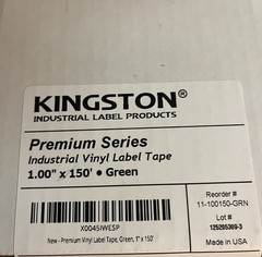 Kingston Premium Vinyl Label Tape, Green, 1″ x 150′, Compatible with LabelTa…