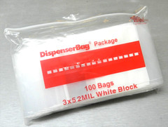 100 3×5 White Block Bags 2mil Reloc Zippit Poly Writeable Poly Bags 3″ x 5″