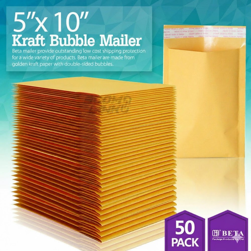 50 PCS #00 5×10 (5×9) Kraft Bubble Padded Envelopes Mailers Shipping Bag 5″x9″