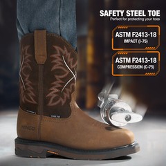 NINGO Men Waterproof Steel Toe Work Boots Leather Oil Slip Resistant Cowboy Boot