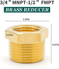 Litoexpe 5Pcs Brass Reducer Hex Bushing, 3/4″ NPT Male to 1/2″ NPT Female Thread