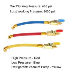 1/4″ SAE AC Refrigeration Charging Hoses Color-Coded for R134A 3Pc R22 R12