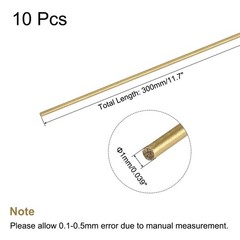1mm Diameter 300mm Length Brass Solid Round Rod for DIY Craft 10Pcs