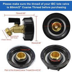 IBC to Garden Hose Adapter 2 inch S60x6 to 3/4 GHT Heavy Duty Brass Quick Valve