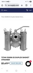 DS696-SS 1-1/2 TITAN DUPLEX STRAINER 150# FLGD STD. 1/16 PERF BASKET Brand New
