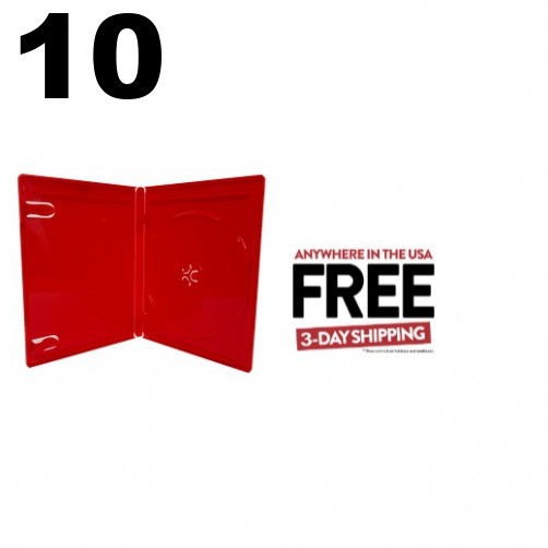 10 PREMIUM STANDARD Solid Red Blu-Ray Single Cases 12MM **1-3 DAYS