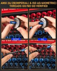 66-Piece Nut and Bolt Thread Checker Kit | 34 SAE (Blue) + 32 Metric (Red) Threa