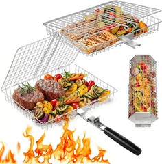 Grill Baskets for Outdoor Grilling, 3PCS Grilling Baskets with Removable Handle,