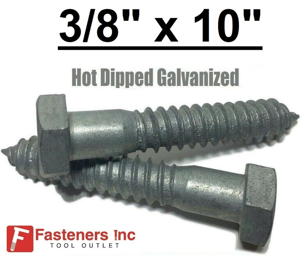 (Choose Qty) 3/8″ x 10″ Hot Dipped Galvanized Hex Head Lag Bolt Screw HDG
