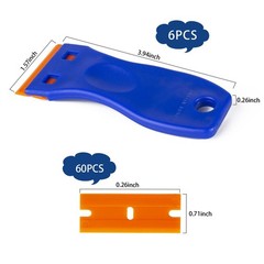 Plastic Razor Blade Scraper Tool, 6 Pcs Razor Scraper with 60 Pcs Plastic Blades