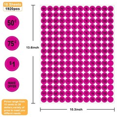 Yard Sale Price Stickers Garage Sale Pre Priced Price Tag Labels 1920 PCS