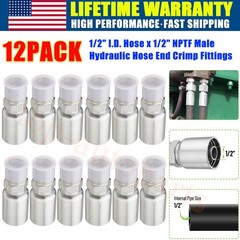 12Pack 1/2″ NPTF Hydraulic Hose End Fittings, 1/2″ I.D. Hose x 1/2″ NPTF Male A+