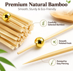 100PCS Cocktail Picks 4.7 Inch, Fancy Bamboo Toothpicks for Appetizers