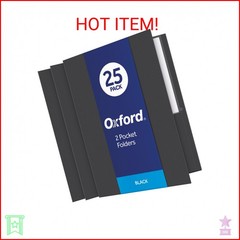 Oxford Twin-Pocket Folders, Textured Paper, Letter Size, Black, Holds 100 Sheets