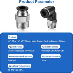 20PCS/set 1/4” Tube x 1/4” NPT Thread Pneumatic Male Straight + Elbow Connect
