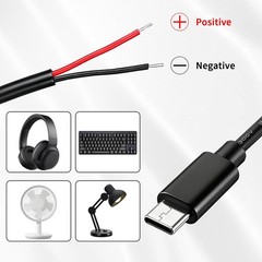 5 Pcs USB C to 2 Pin Bare Wire Open End Power Cable 11inch 24AWG USB Type C M…