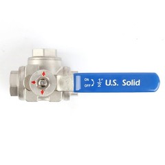 U.S. Solid 1/2 inch 3 Way Manual Ball Valve 304 Stainless Steel T Mounting Pad