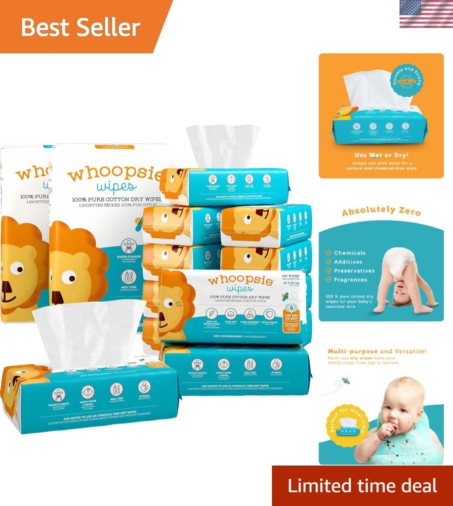 The 100% Pure Cotton Dry Baby Wipes – Ultra Soft, Unscented, Chemical-Free W…