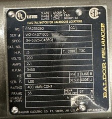 BALDOR #E95239260 / #34-5324-0486G1 0.5HP 200 V 3PH 3450 RPM, 56 FRAME