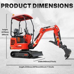 HUAYEE Mini Excavator 1.4Ton Digger 13.5HP Gas Engine EPA Hydraulic Thumb Clip