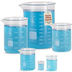 Karter Scientific Low Form Glass Beaker 5 Piece Set 50, 100, 250, 500, & 1000