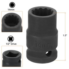 12-Point Impact Socket 1/2 Inch Drive 14mm Metric Cr-V Shallow Impact Socket