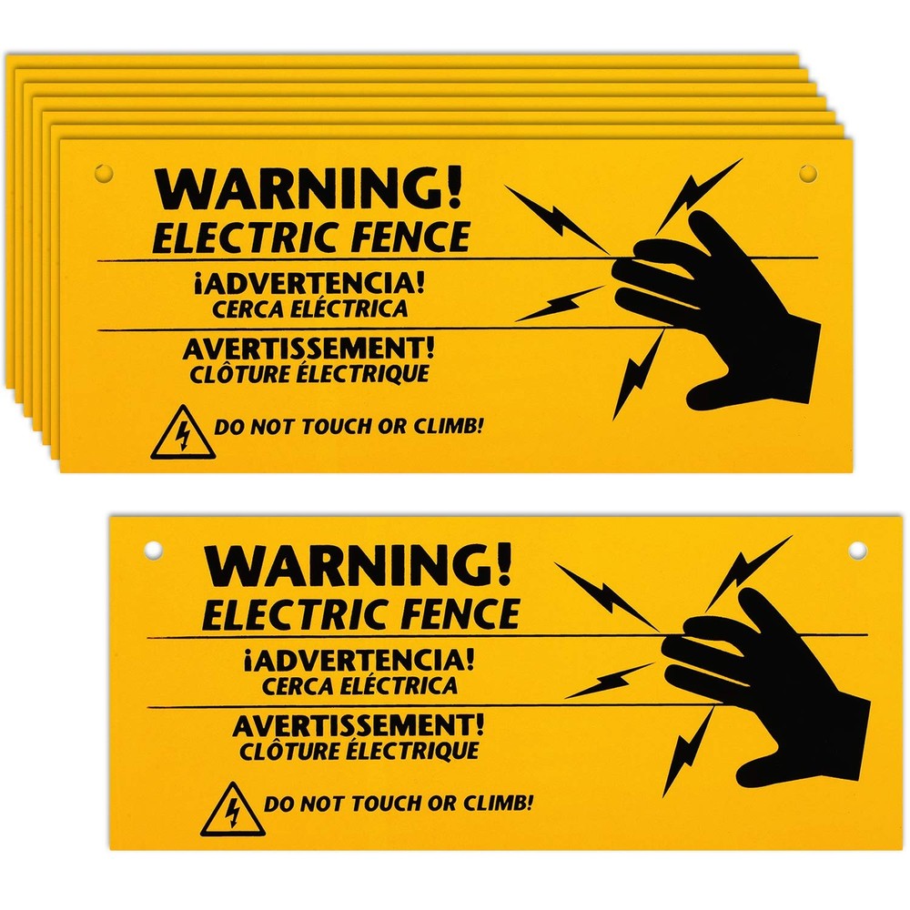 Blulu 8 Pieces Electric Fence Warning Signs 10 10×4 inches, yellow and black