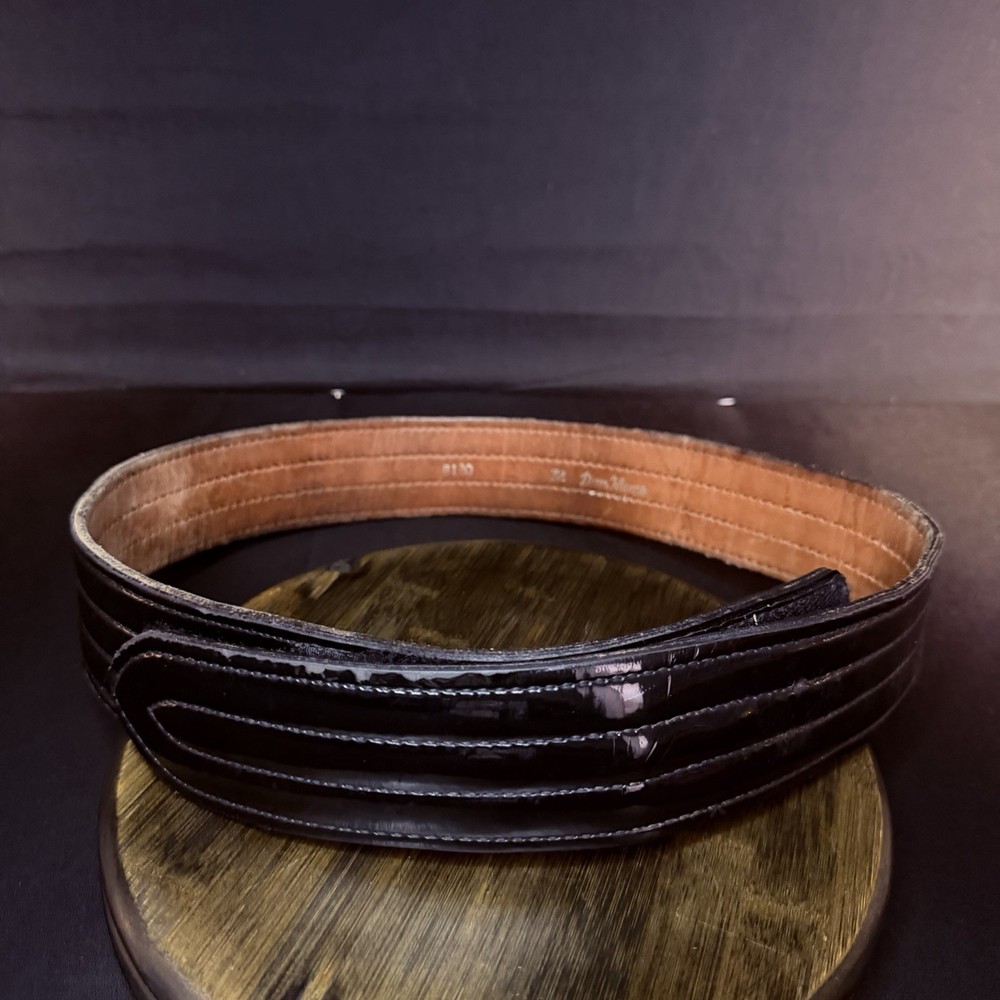 Don Hume Duty Belt Size 32″ Black High Gloss Quad Stitched Leather B120 2.25″