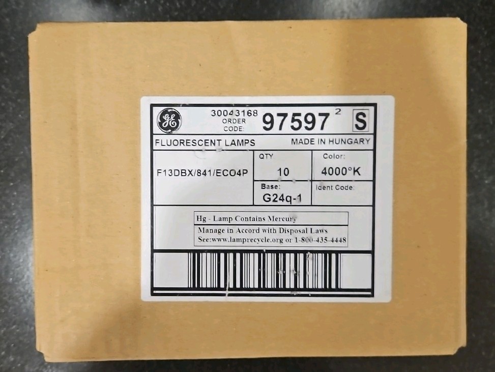GE 97597 F13DBX/835/ECO4P Fluorescent Lamps, 10-Pack, G24q-1 Base, SEALED, NEW