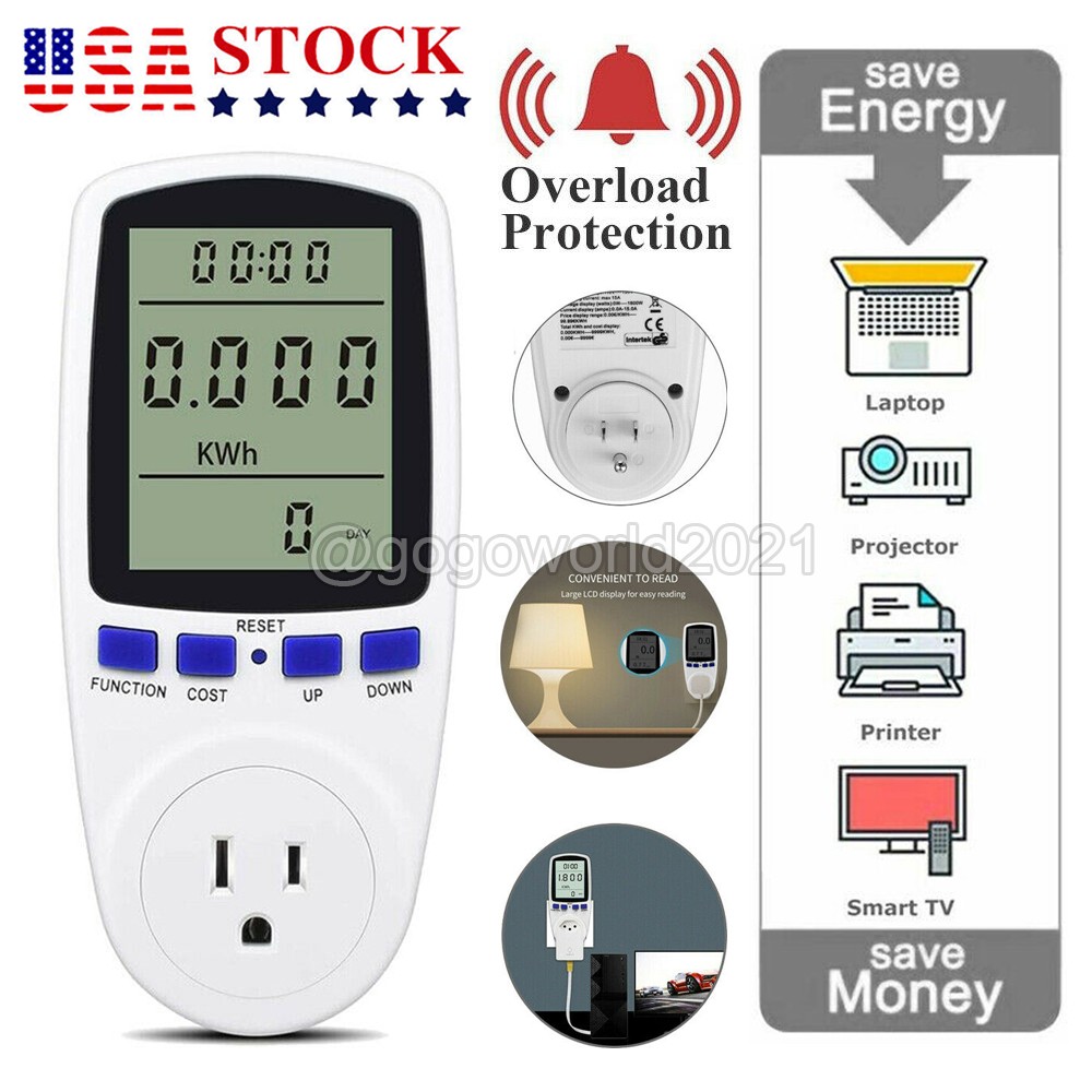 LCD Power Meter Consumption Energy Analyzer Watt Amps Volt Electricity Monitor