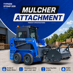 TYPHON STOMP 509 Wheeled Skid Steer Loader 25hp Kubota EPA Engine w 4 Attachment