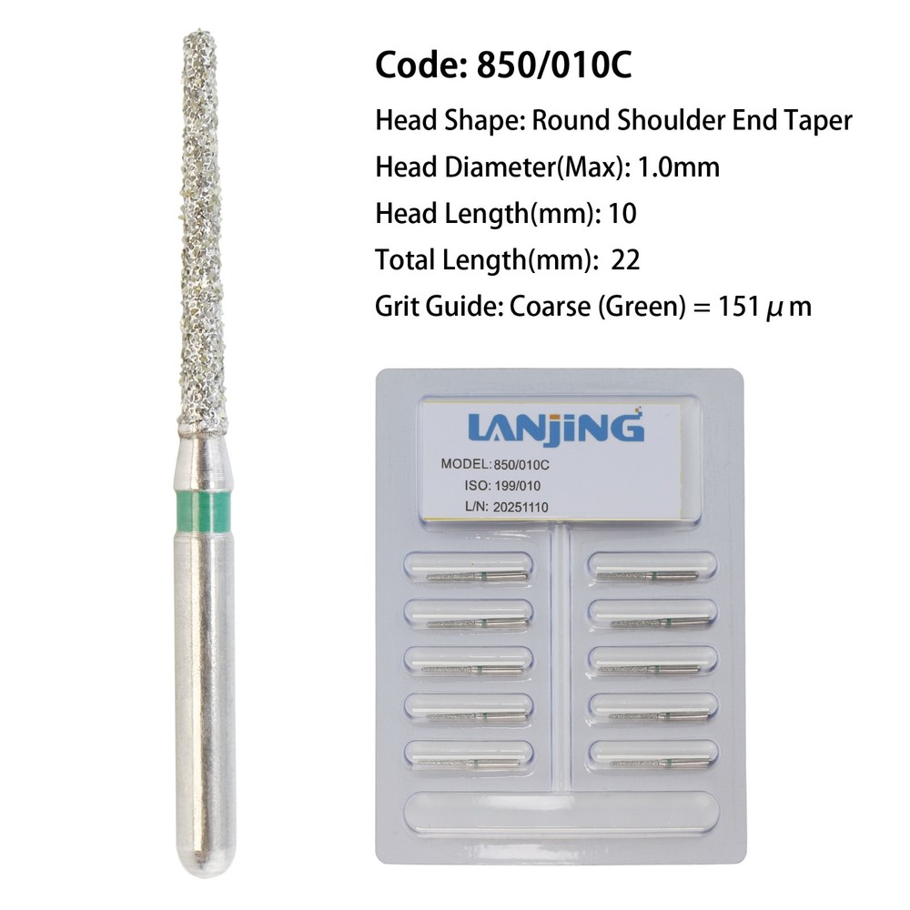 Dental Diamond Burs Round Shoulder End Taper 850/010C FG 1.6mm for High Speed