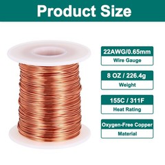22 AWG Magnet Wire, 8 OZ/226.4g Enameled Copper Wire, 155C(311F)