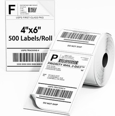 500 Per Roll 4″x6″ Direct Thermal Labels for Zebra 2844 ZP450 ZP500 ZP505 Eltron