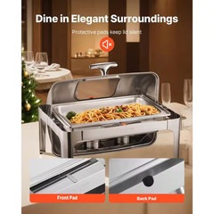Roll Top Chafing Dish Buffet Complete Set, 9 Qt. 1-Pack Stainless Steel Chafer w