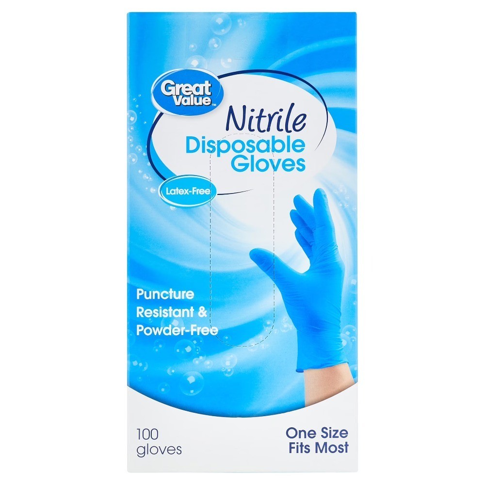 Disposable Nitrile Gloves One Size Box of 100 Count Powder Free Exam Grade