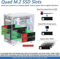 Raspberry Pi 5 NAS Case Kit, Quad M.2 Nvme SSD Slots, 5 PWM ARGB Fans Light Sync