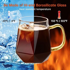 LOOFORE 2-Pack 12oz Glass Coffee Mugs w/Handle & Spoon, Hot/Cold
