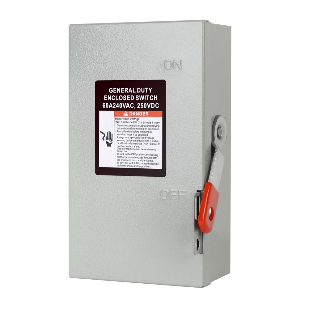 2P 60A 120/240V Single Phase 2 Wire Duty Safety Switch Outdoor Non-Fusible…