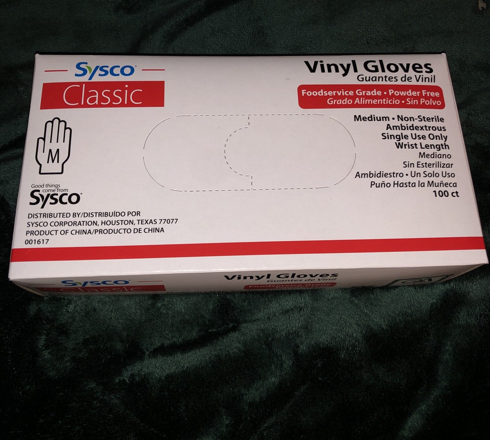 Sysco Classic Vinyl Foodservice Grade, Powder-Free Gloves Medium 100 ct. Clear