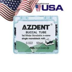 AZDENT Dental Orthodontic Bondable Buccal Tubes 1st Molar Non-Conv MBT/Roth.022