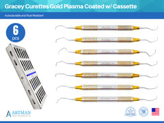 Gracey Curettes (7 PCS) Stainless Steel Cassette Gold Plasma Coated ARTMAN