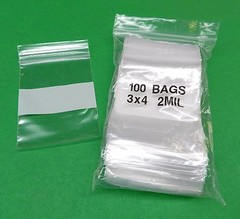 100 3×4 White Block Bags 2mil Reclosable Poly Writeable 3″ x 4″ Squeeze Top Lock