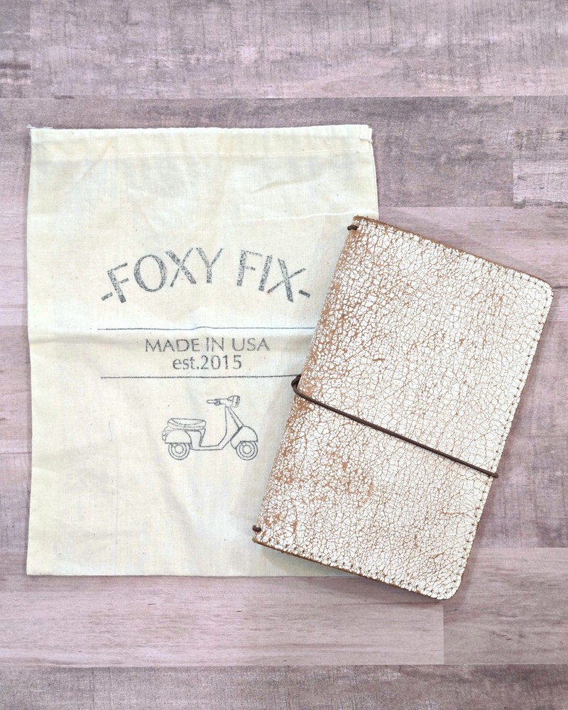Foxy Fix Leather Notebook Cover, Off White Snowflake, 4.5″x7.25″, Quad Elastics